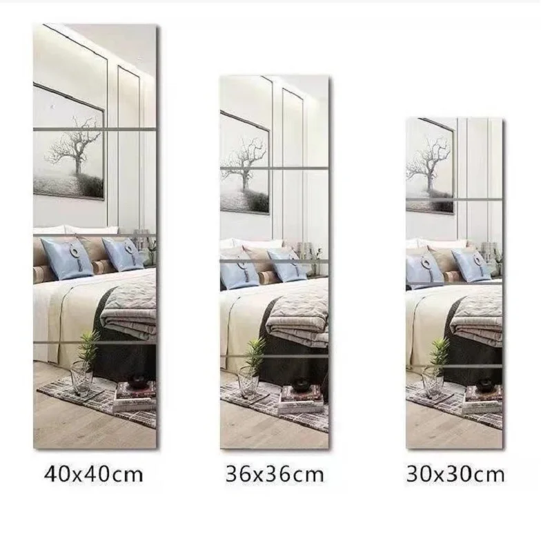 4pcs Self Adhesive Acrylic Mirror Flexible Waterproof Stickers Tiles for Art Door Wardrobe Wall Bathroom Decor Home Mirror Decal