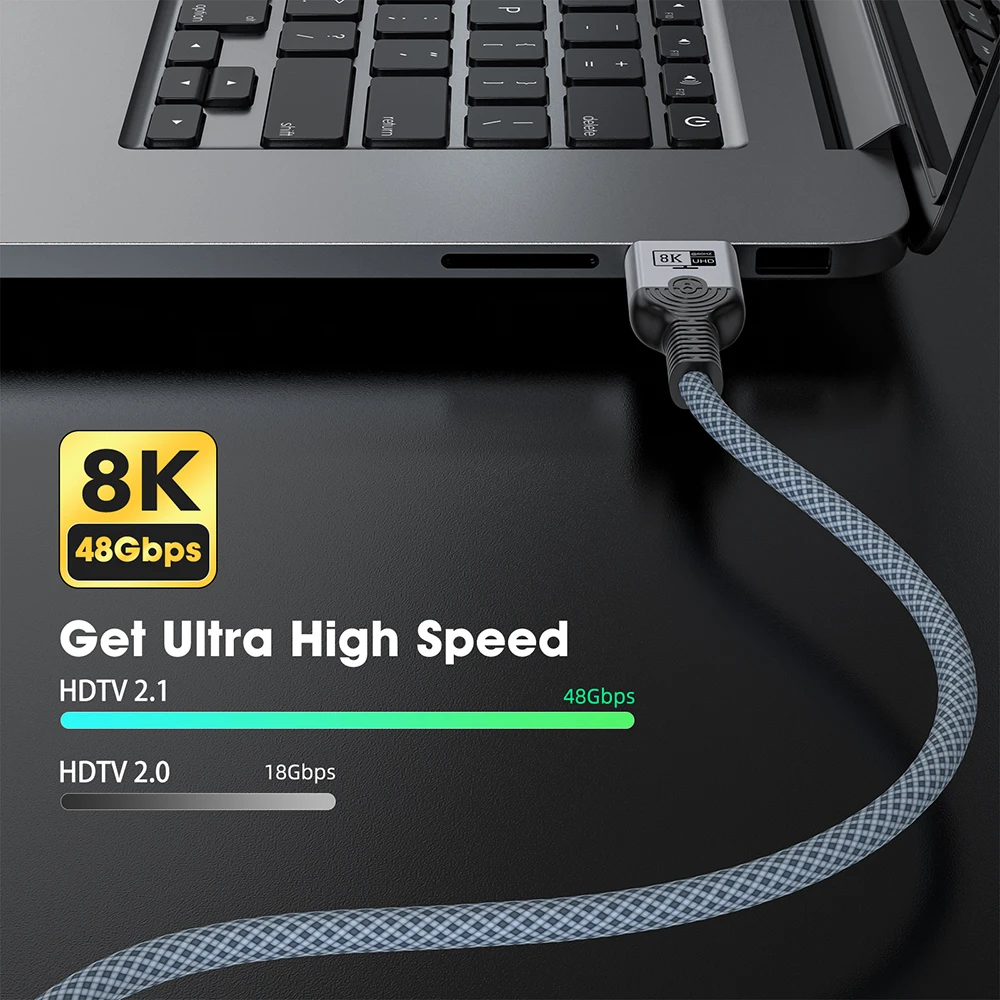 Kabel 2.1 zgodny z 8K HDMI, szybki, 48 Gb/s, dynamiczny HDR 8K/60Hz 4K/120 Hz UHD Kabel wideo o bardzo wysokiej rozdzielczości 3 m 5 m do telewizora HDTV