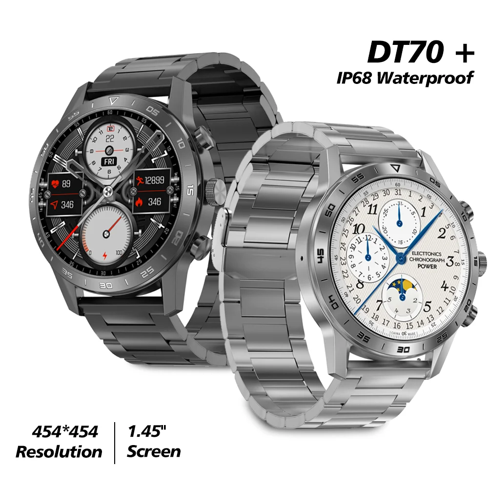 NFC DT70+ Smartwatch 1.45 Inch IPS IP68 Wireless Charge Sports Smart Watch Bluetooth Call Health Monitor For Android iOS Phone