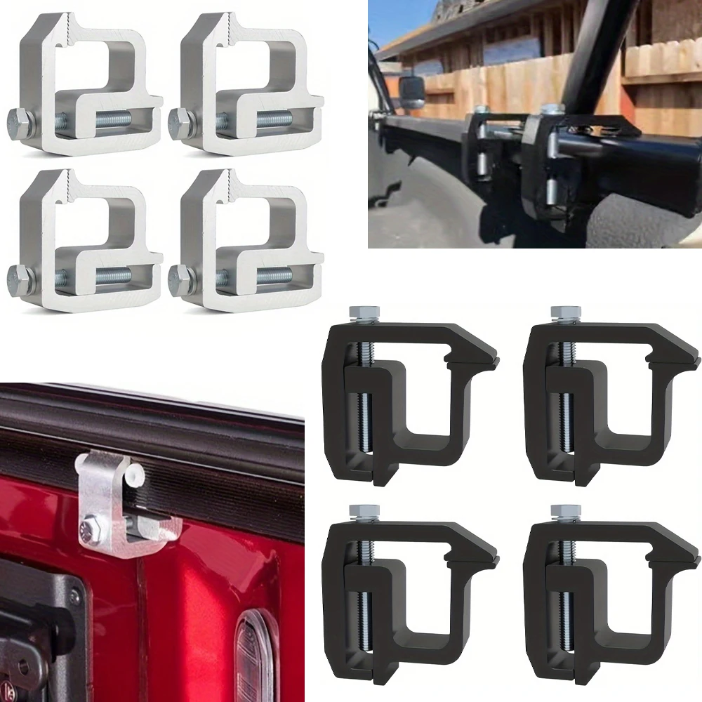 4Pcs Heavy Duty Truck Cap Mounting Clamps, No Drill Camper Shell Topper Holder, Universal Pickup Bed Rail Clamps Vehicle Parts