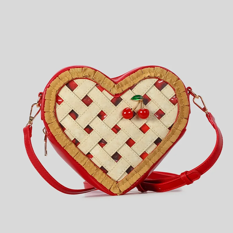Sweet Love Hearts Shaped Crossbody Bag for Women Cute Cherry Ornament Red Shoulder Bags for Girls Funny Small Phone Purses 2025