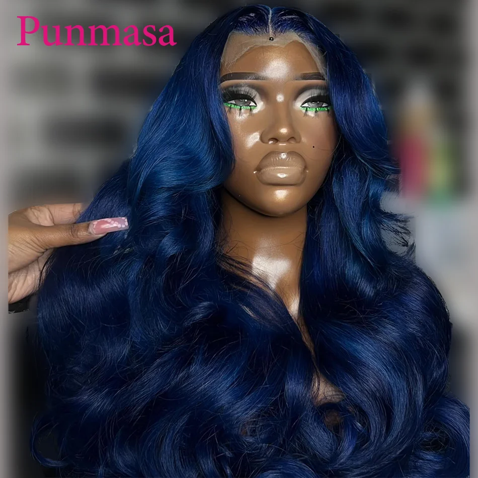 Peruvian 13x4 Wear Go Human Hair 200% 13x6 Lace Front Wig Body Wave Dark Blue Colored 5x5 Transparent Lace Wigs Punmasa Hair