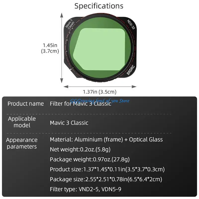 H9EB Ulepszone drony Filtr ND Filtr ze stopu aluminium i szkła optycznego dla 3Classic