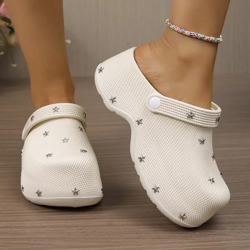 Y2K Metall-Stern Chunky Plateau Clogs Sandalen Damen Sommer 2026 Weiche Dicke Sohle Gartenschuhe Leichte Strandpantoffeln für Frauen – Detail 16