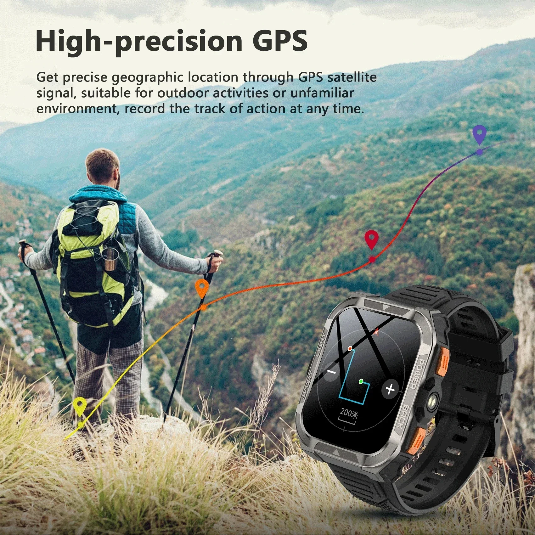 ساعة Blackview W80 Pro GPS الذكية للرجال والنساء ساعة رياضية خارجية مع مصباح يدوي LED بشاشة TFT مقاس 1.91 بوصة لتحديد المواقع عبر البلوتوث