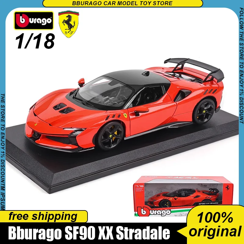 

In Stock New Bburago 1:18 Ferrari Sf90 Xx Stradale Bianco Artico Flash Alloy Miniature Diecast Model Ferrari Racing Car Toy Gift