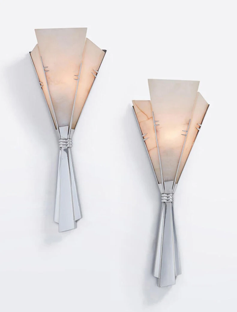 Art Chrome Metal Wall Light Natural Marble Stainless Steel