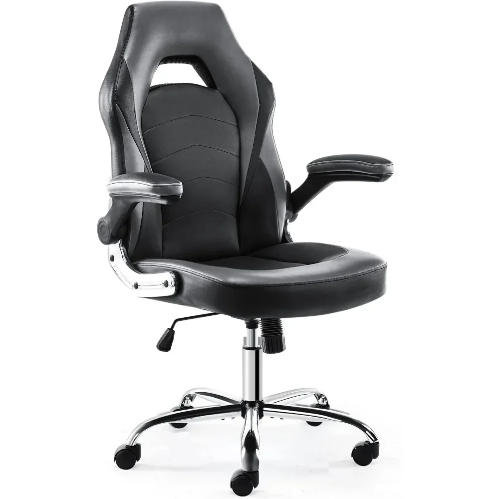 Gaming Ergonomic Office Flip-up Armrest and Height Adjustable Desk Splicing PU Leather Computer Chair with Lumbar Support