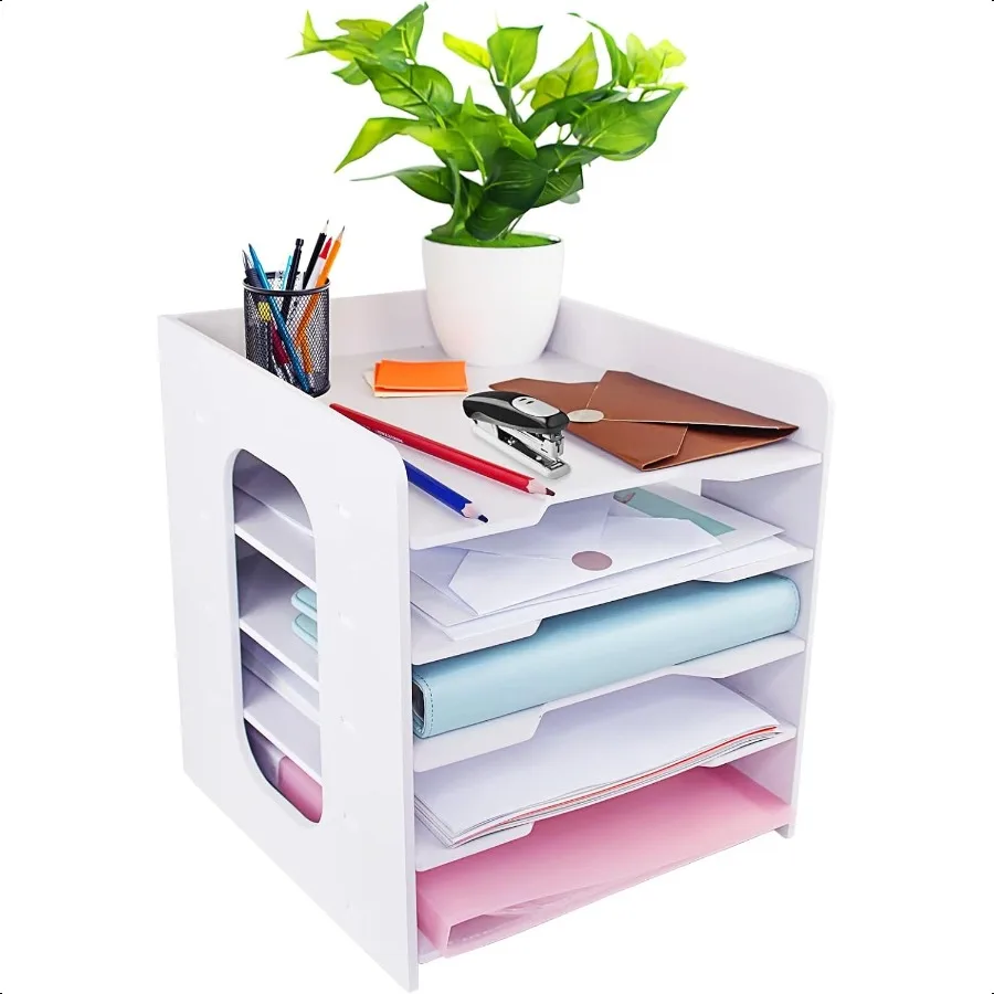 

Desk Paper Storage Tray 5 Tier File Organizer Paper Sorter Mail Letter Holder Tray Desktop Document Paper Tray White File Tray