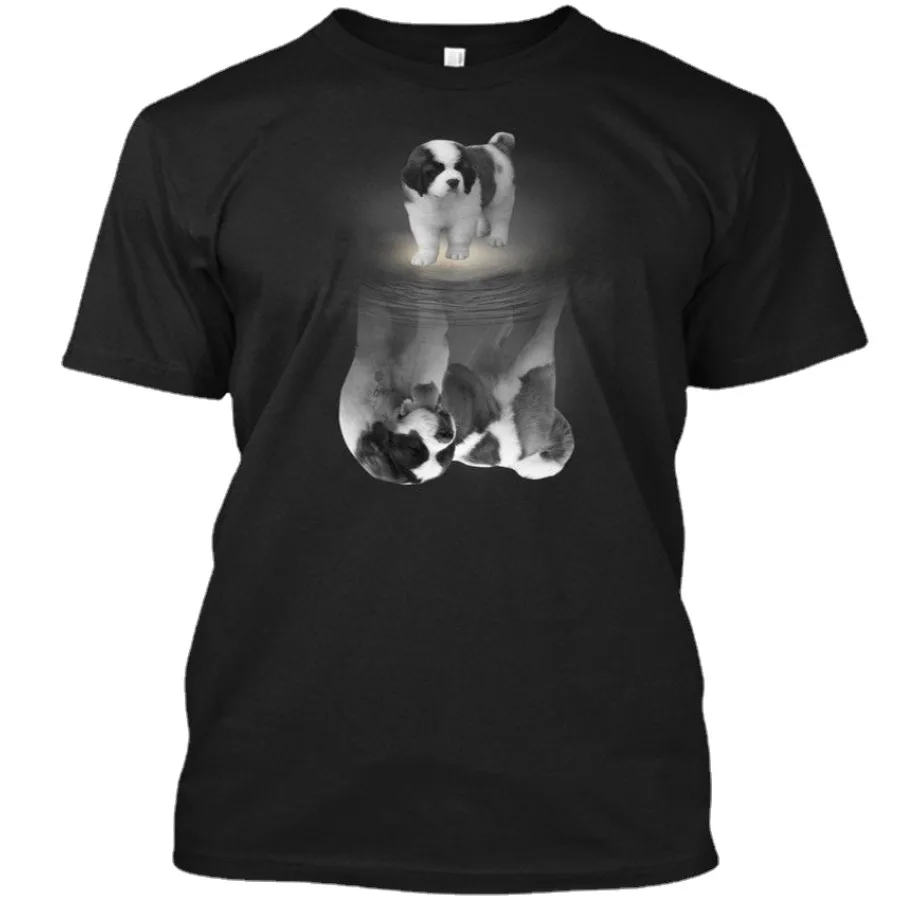 Creative Design St. Bernard Dog Water Reflection Dog Lovers T-Shirt. Summer Cotton Short Sleeve O-Neck Mens T Shirt New S-3XL