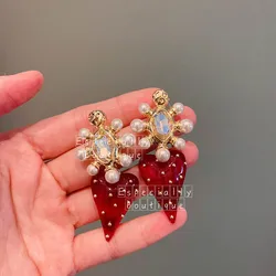 luxury cute red strawberry earrings high-grade sun flower gems personality exaggerated lovely ear jewelry