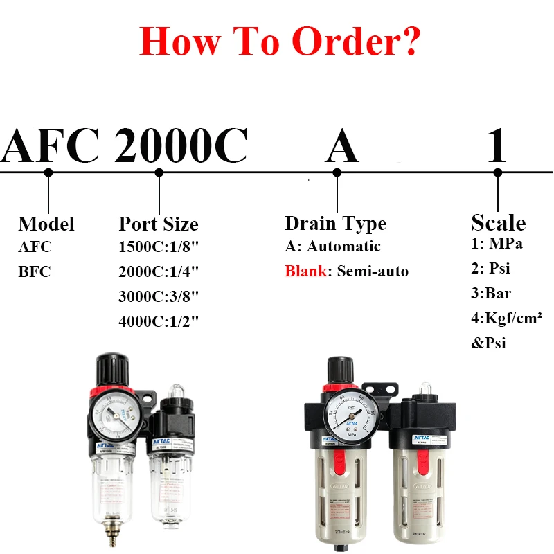 AirTAC AFC1500C BFC2000C BFC3000C BFC4000C Air Processor For Air Compressor FR.L. Combination Pneumatic Preparation Unit