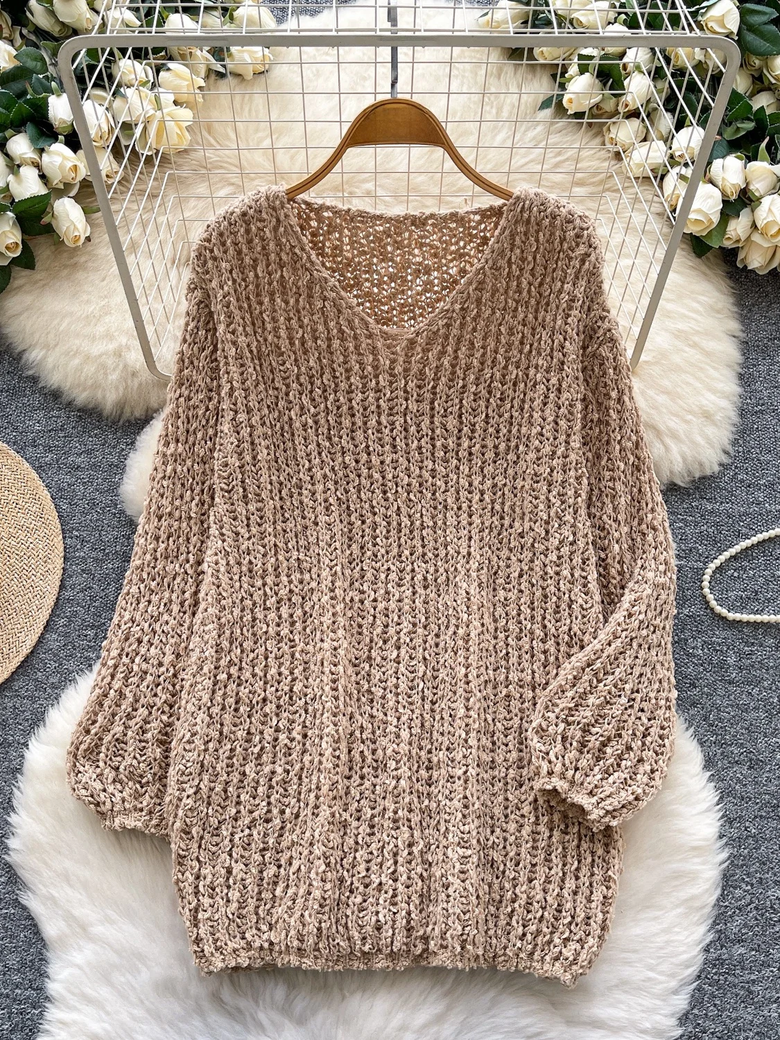 

Свободный вязаный свитер, женский осенне-зимний свитер с v-образным вырезом и кисточками, теплый модный повседневный свитер в Корейском стиле, длинный топ све