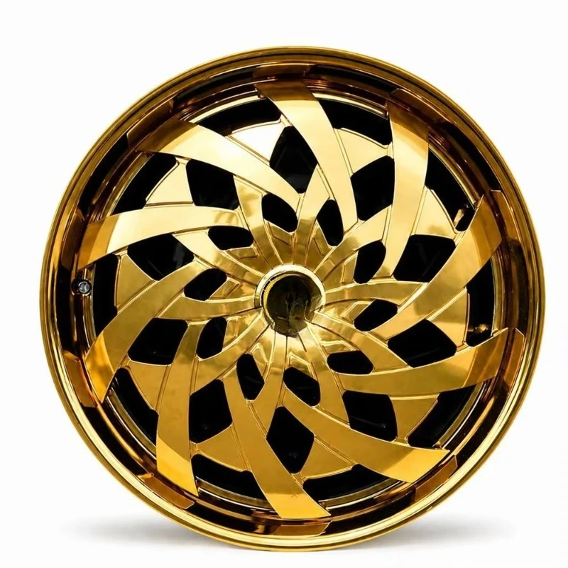 JZ Custom 2/3 Piece Luxury 20-30 Inch Full Gold Alloy Wheel Rims Custom Intertwined Vortex Design Forged Aluminum Wheels