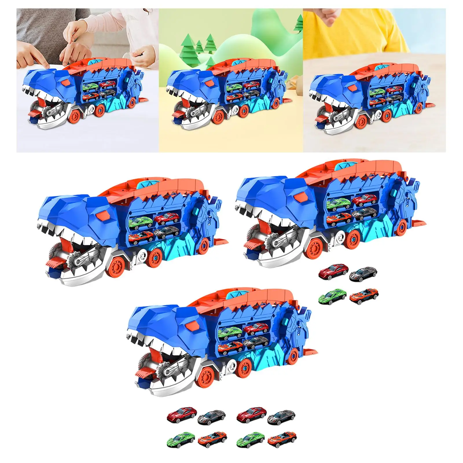 Dinosaur Truck Eating Cars Toy Multi Layer Track Funny Dino Car Vehicles for Preschool Boys Girls Babies Kindergarten Gift Toys