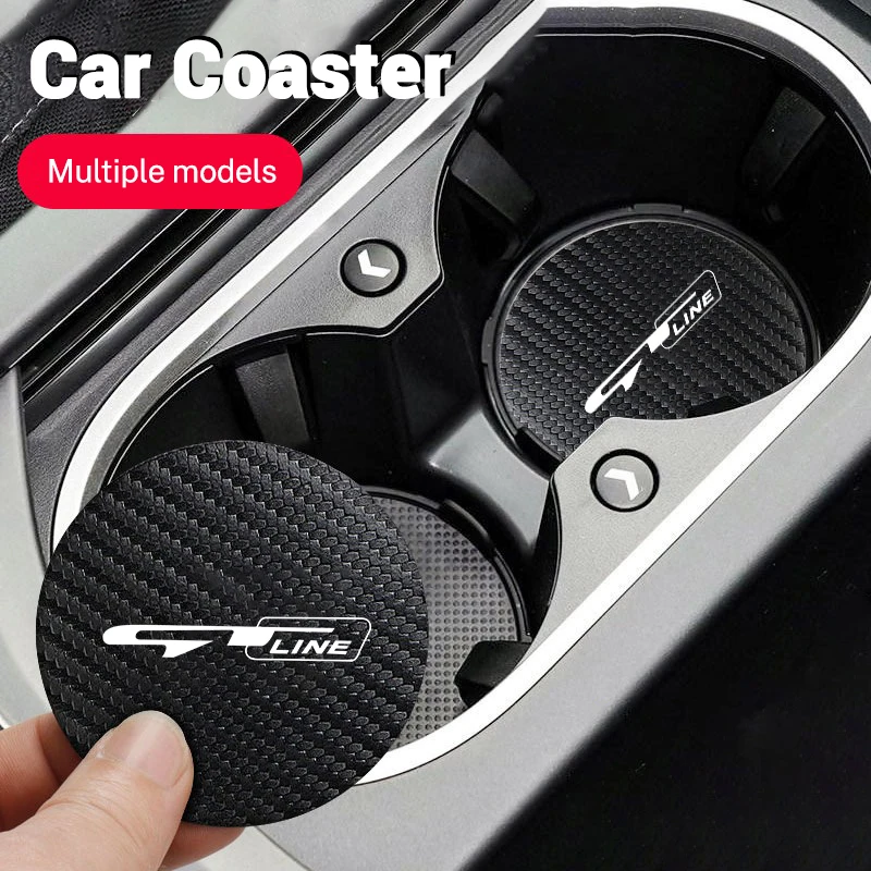 2Pcs Leather Coaster Anti-noise Water Cup Mat Cushion For Kia GT LINE Sportage Ceed Picanto Rio ProCeed Niro Morning Stonic Ray