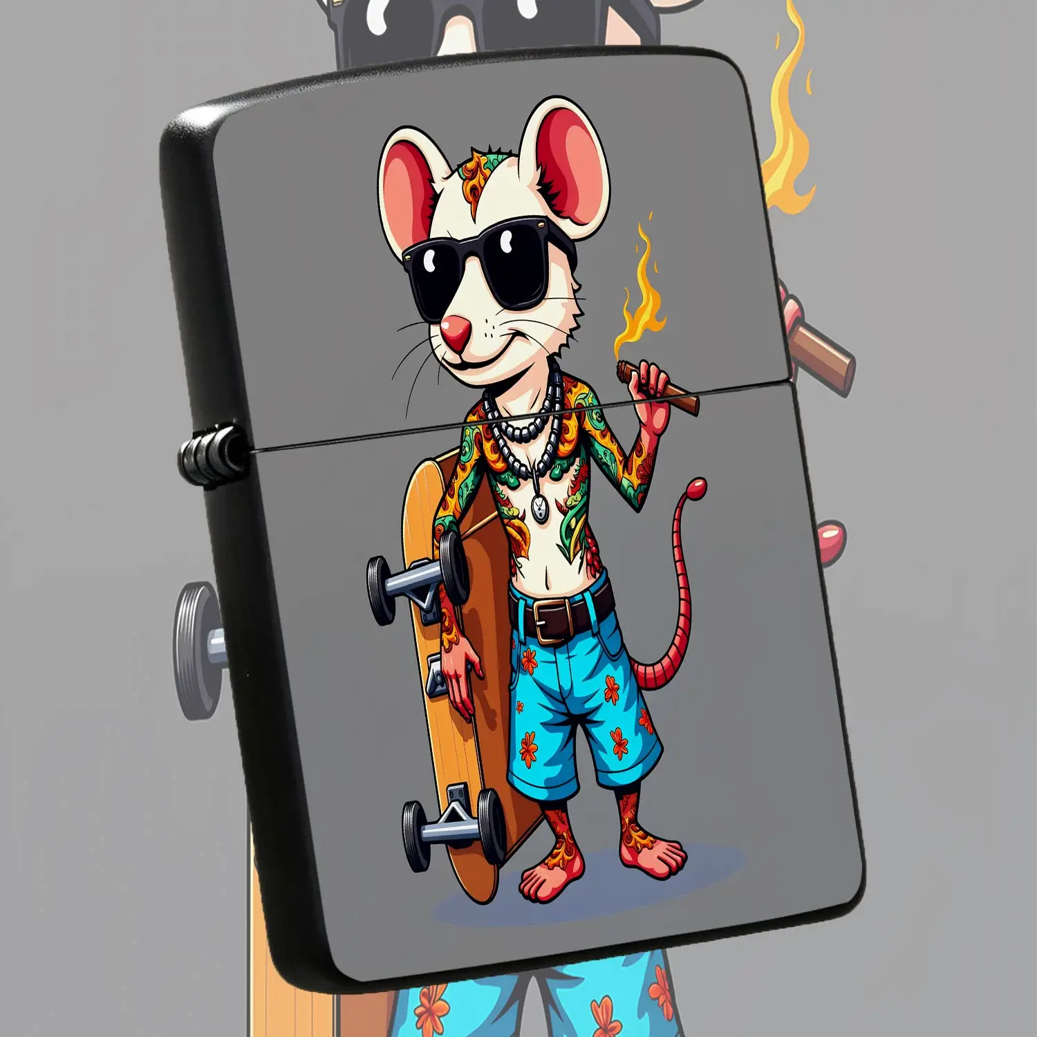 Cartoon Cool Tattoo Mouse Pattern Lighter With Trendy Skater Style, Delicate Vivid Printed Unique Portable Igniter, Ideal For Outdoor Gathering Casual Daily Use, Novelty Creative Exquisite Gift Choice For Your Friends A A Humorous And Inter