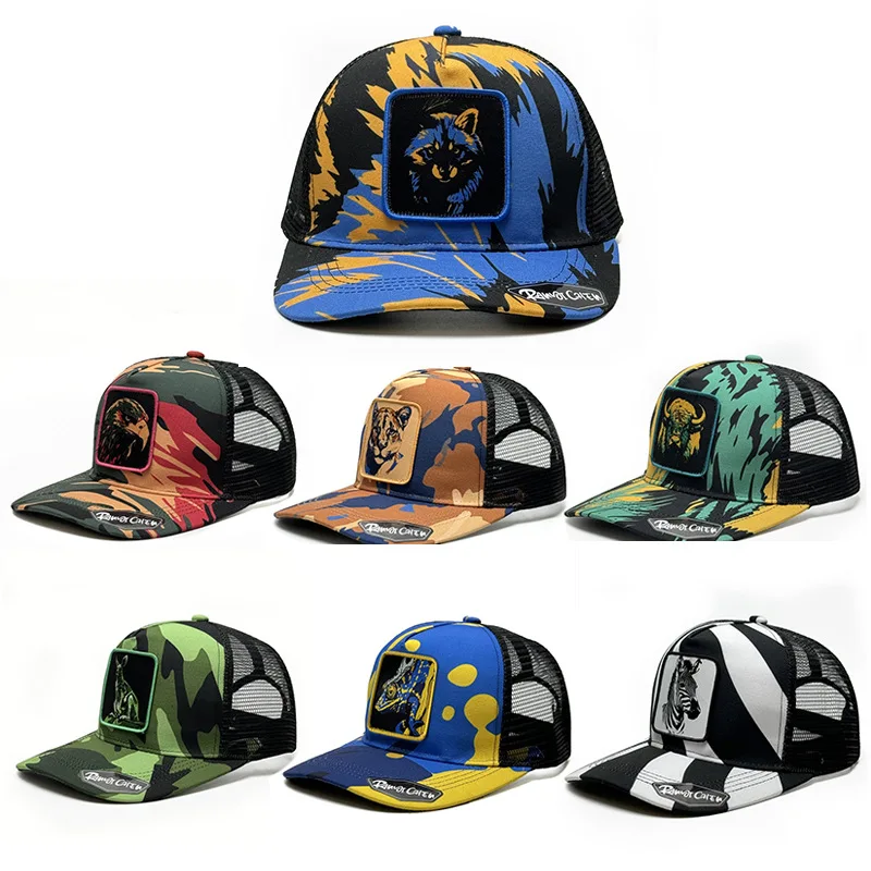 

New Hip Hop Animals Label Embroidery Baseball Hats Graffiti Print Sunscreen Duck Tongue Caps Men Women Outdoor Mesh Knight's Hat
