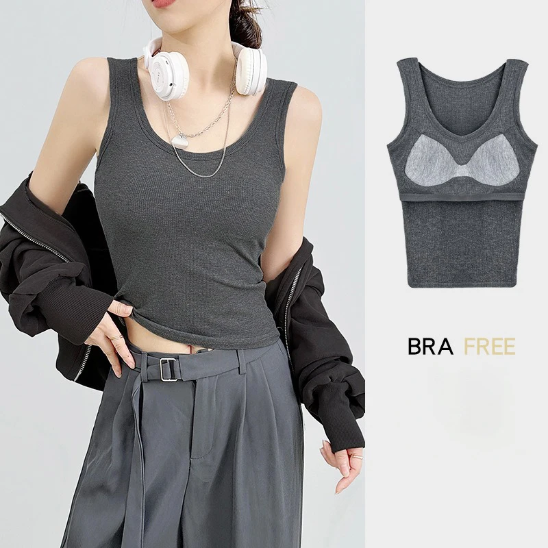 Winter Slimming Thermal Underwear For Women Sleeveless Camisole Top With Chest Pad Tank Tops Elestic Inside-Out Bottom Shirt