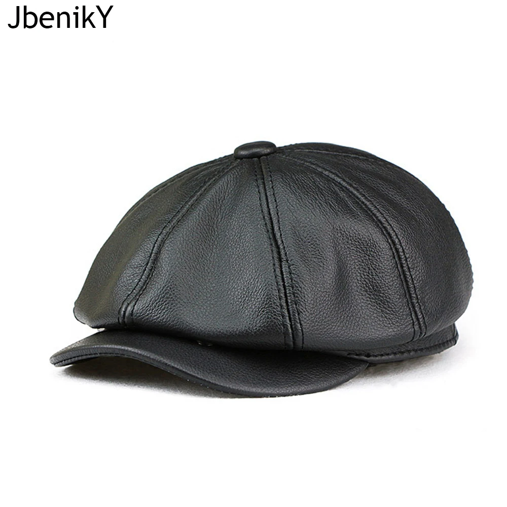 

Men Real Cowhide Leather Berets Caps Male Fall Winter 100% Real Cow Leather Hats New Casual Real Leather Outdoor Baseball Cap