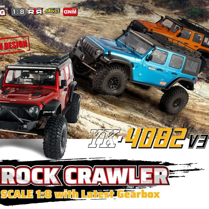 YIKONG YK4082V3 1/8 4WD Brushed RC Rock Crawler Portal Axle Front Rear Differential Lock 2.4GHz Simulation Off‑Road Climbing Toy