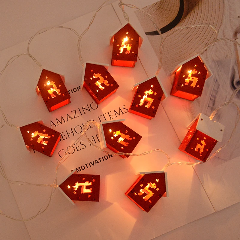 Casa de madeira de natal led string luz árvore de natal pendurado ornamento 2024 decoração de natal para casa crianças presente de ano novo navidad