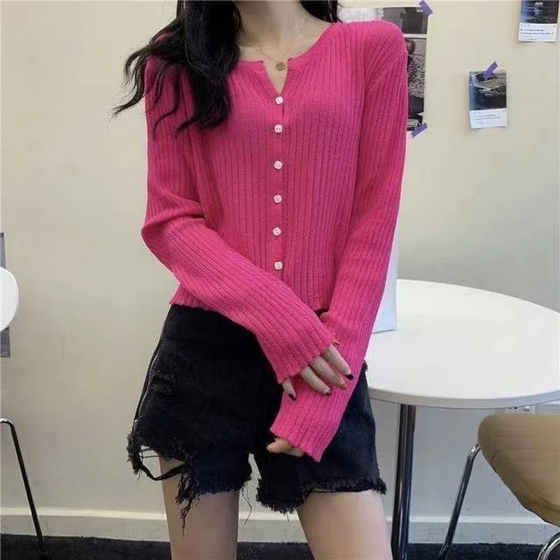 Black Cardigan for Women Knitted Vintage Tops Cardigans Woman 2024 Trend Fashion Cropped Sweater White Green Sweaters Harajuku