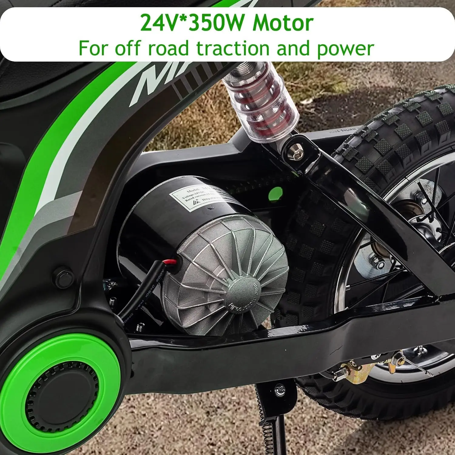 Elektryczny motocykl terenowy 24V dla dzieci w wieku 13+ lat, silnik o dużej mocy 350W, 2 tryby biegów, realistyczny design motocykla z oświetleniem LED