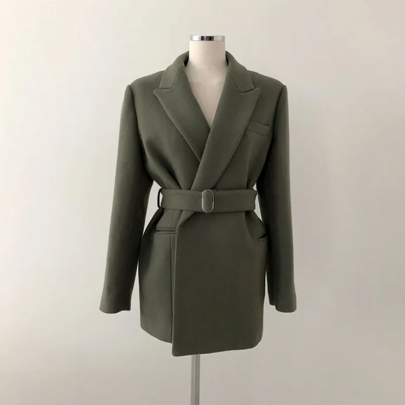 Elegant OL Office Lady woolen coat autumn outwear Women's Clothing Jacket 2025 new spring women's jacket with belt