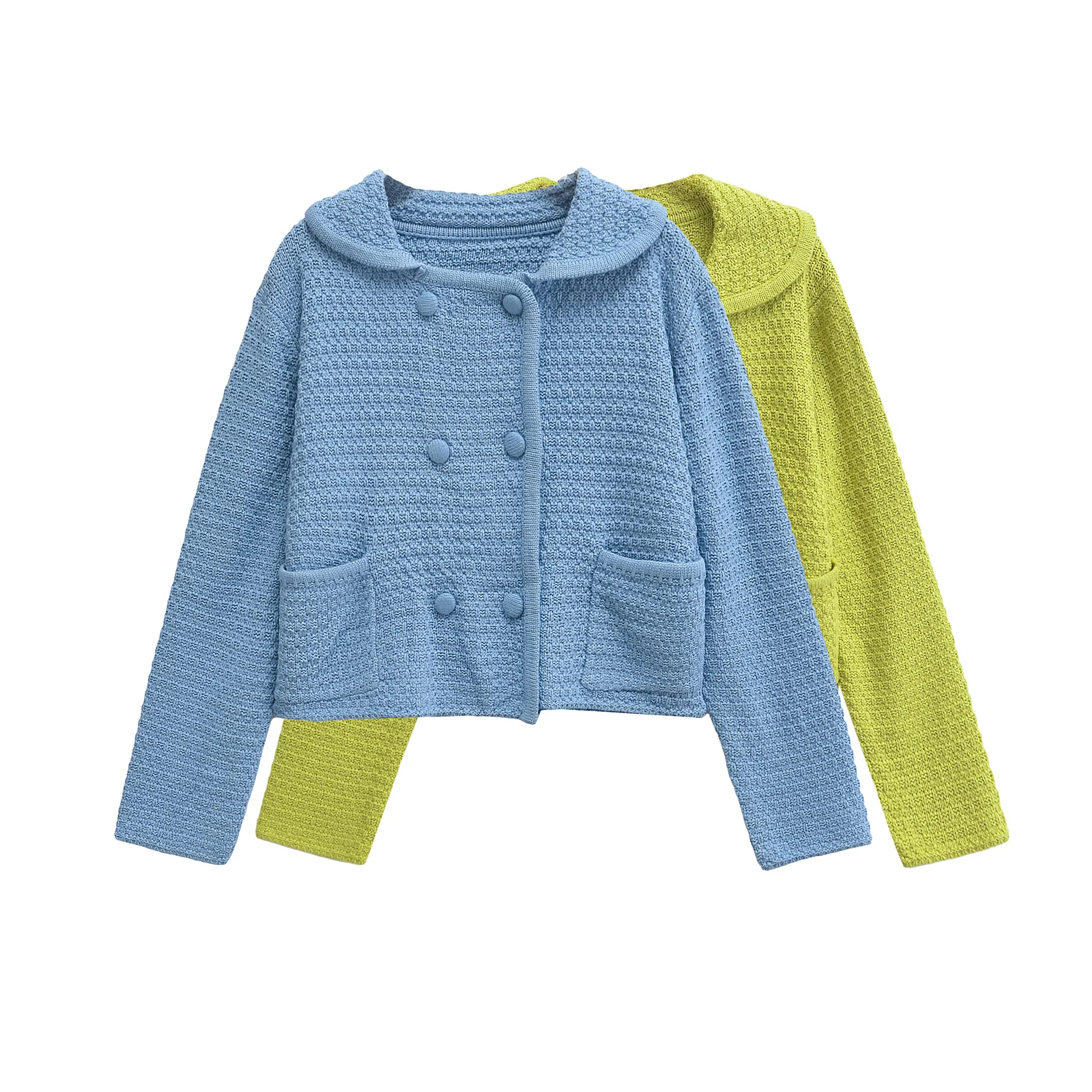 

ZAR Faionable Chunky Knit Coat with Stand Collar Street Sle Long Sve Polyester Fiber Pure Color Autumn New Arrival