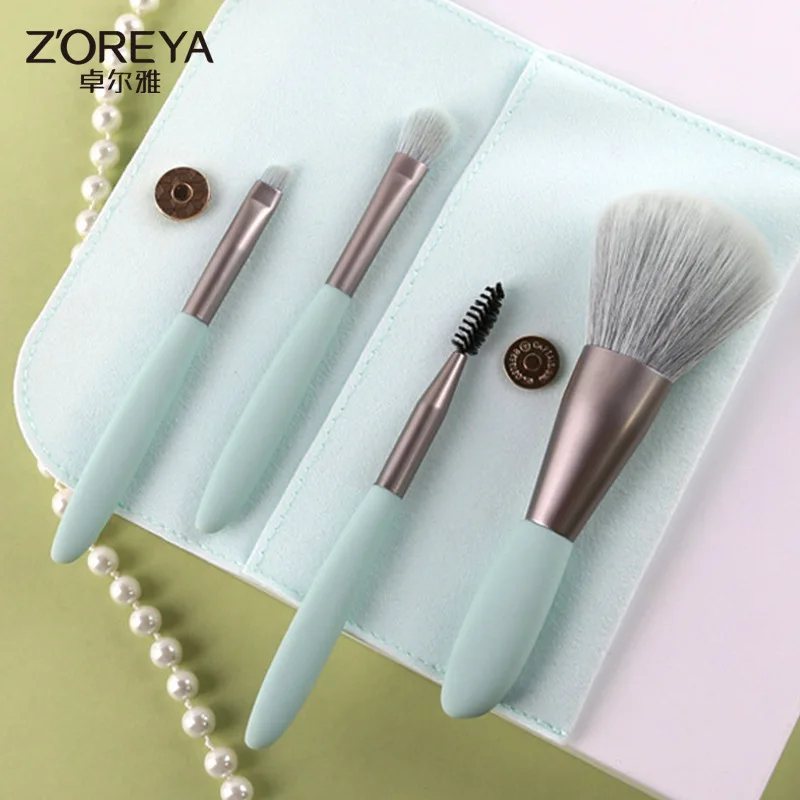 ZOREYA Multi Color Set Brush - Beginner 4 Brushes Mini Makeup Tool Pink Yellow Green