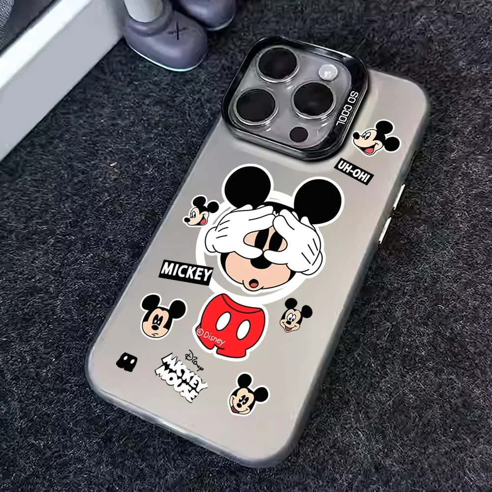 MINISO Cute M-Mickey Mouse Laser Phone Case for iPhone 12 11 13 14 15 16 Max Pro Plus IMD Shockproof Silicone Coque