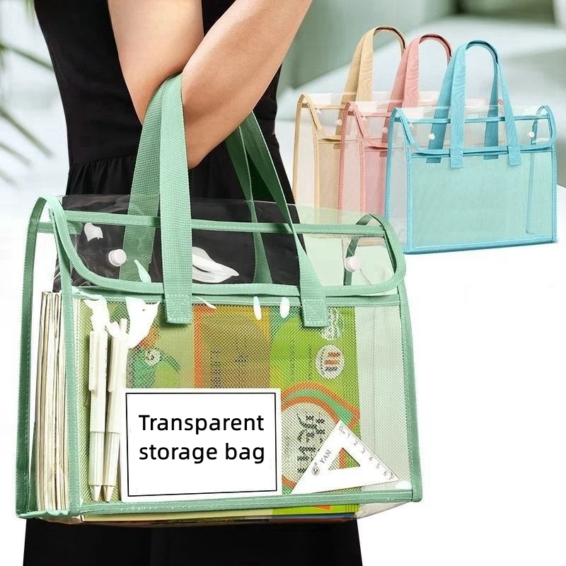 

Large Capacity Transparent PVC Handbag Storage Bag Waterproof Document Storage Organizer For Student Exam Papers Office Supplies