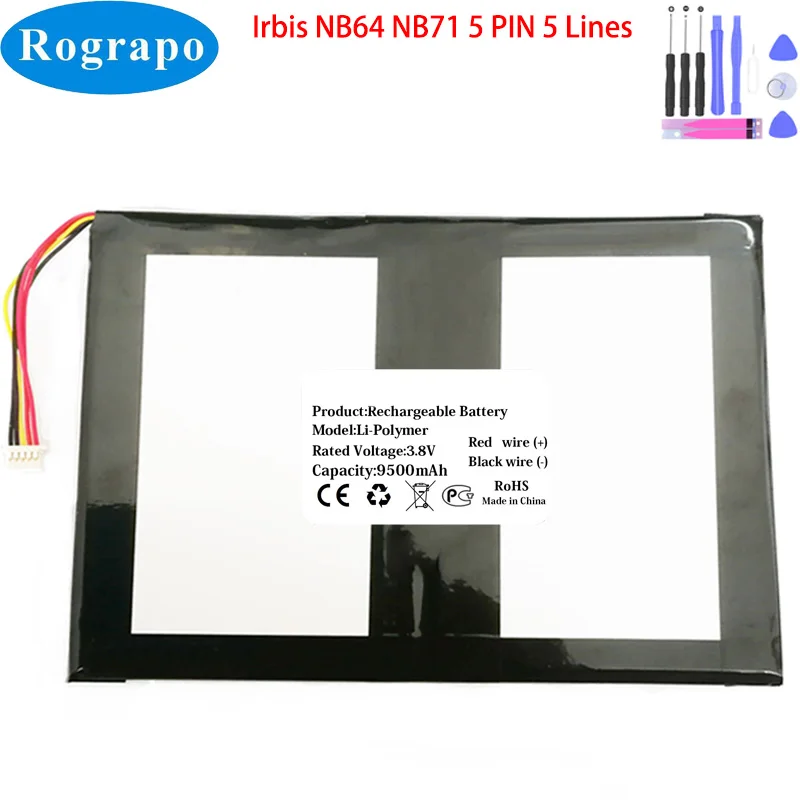 

New 3.8V 9500mAh Tablet PC Battery For Irbis NB64 NB71 5 Wire Plug