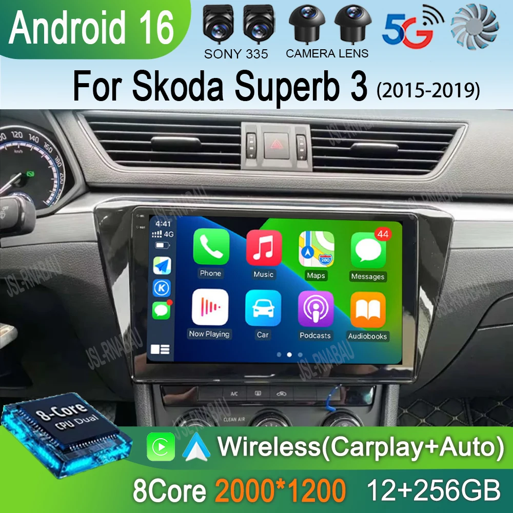 

Car Radio Android 16 Carplay Auto For Skoda Superb 3 2015 - 2019 WIFI+4G GPS Multimedia 2 DIN Stereo Head Unit BT Player Video