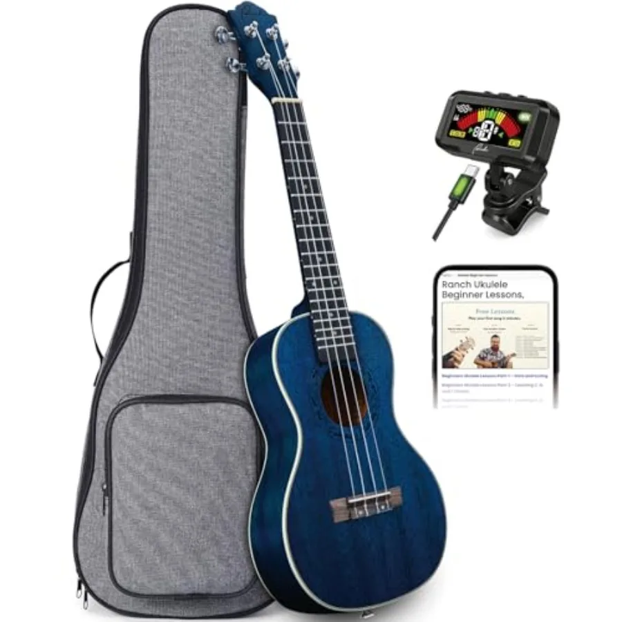

Tenor Ukulele 26 Inch Professional Wooden Ukelele with Online 12 Lessons Gig Bag and Rechargeable Tuner - Starry Blue