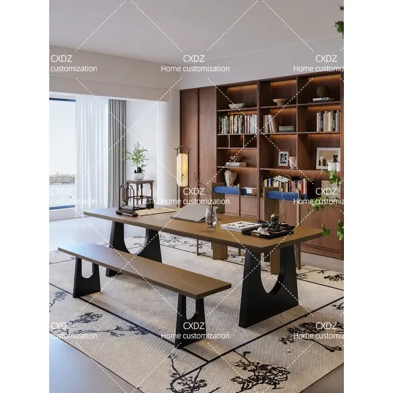 Ji Free Living Room Large Desk Tea Table Integrated Dual-purpose Reading Study Table Study Room Furniture Combination Set