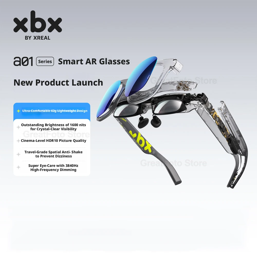 XREAL XBX A01 Smart AR Glasses 147 inch Giant Screen Ultra-lightweight 62g, FOV50, Supports HDR10, 1600 Nits Brightness Micro-OL