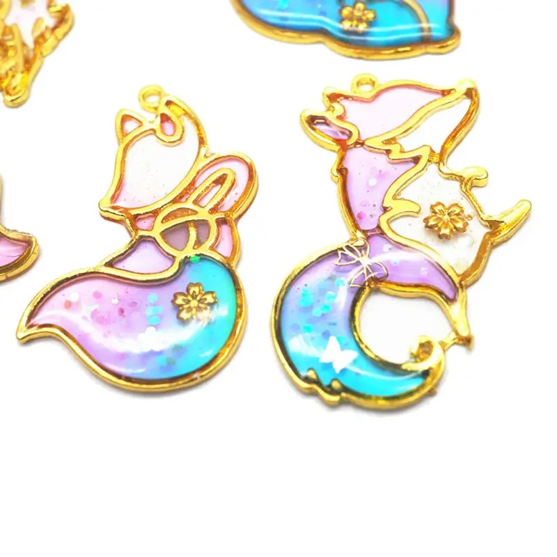 

10 Pcs for Smart Foxes Animal Resin Frame Open Bezel Setting Pendant for DIY Jew