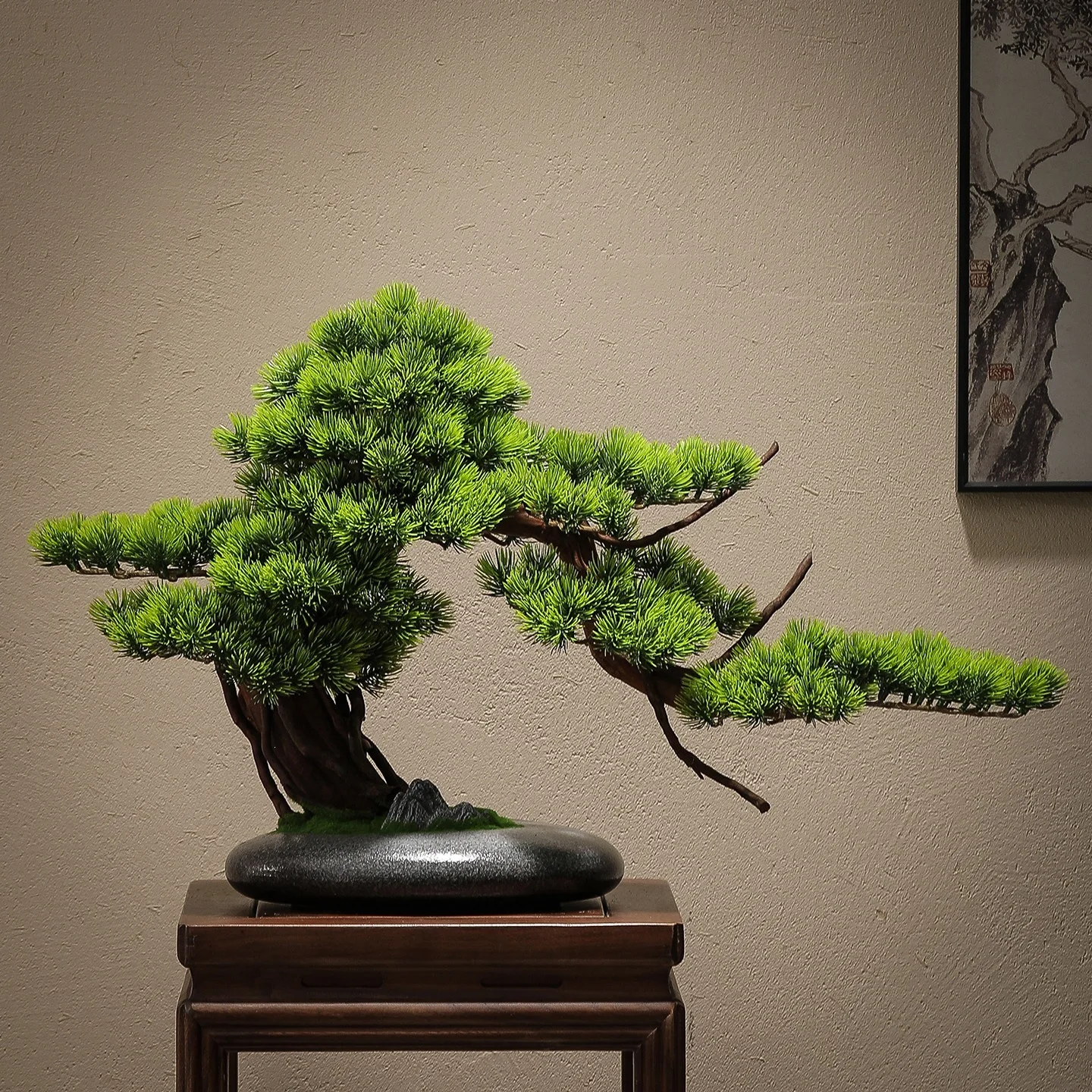 New Chinese-style simulated welcome pine green plant landscaping living room bonsai office indoor bonsai porch desktop ornament