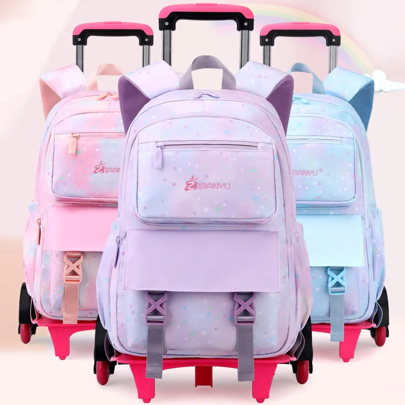 Mochila de rodas com rodas para crianças, Mochila escolar para meninas, Sacos de rolamento para estudantes, Carrinho infantil