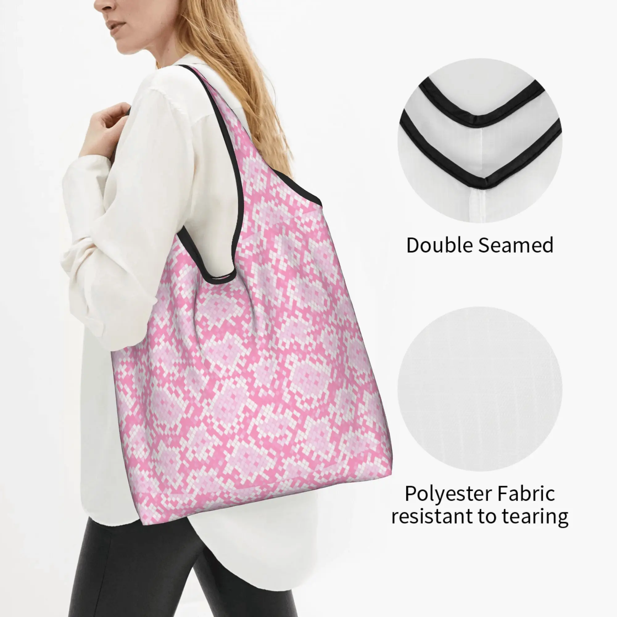 Funny Print pink  Snake Skin  Tote Shopping Bag Portable Shopper Shoulder Large Reptile  Handbag