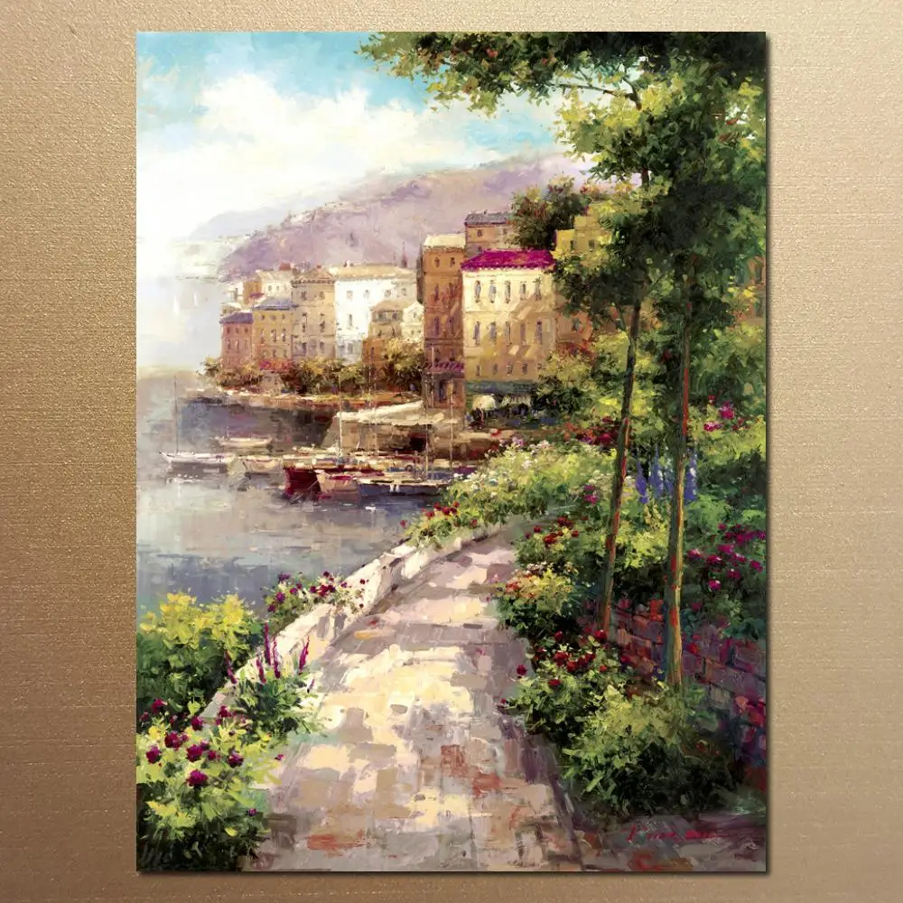 

Impressionist Canvas Art Wall Picture Handmade Oil Painting Mediterranean Landscape Modern Artwork Living Room Decor Large Best