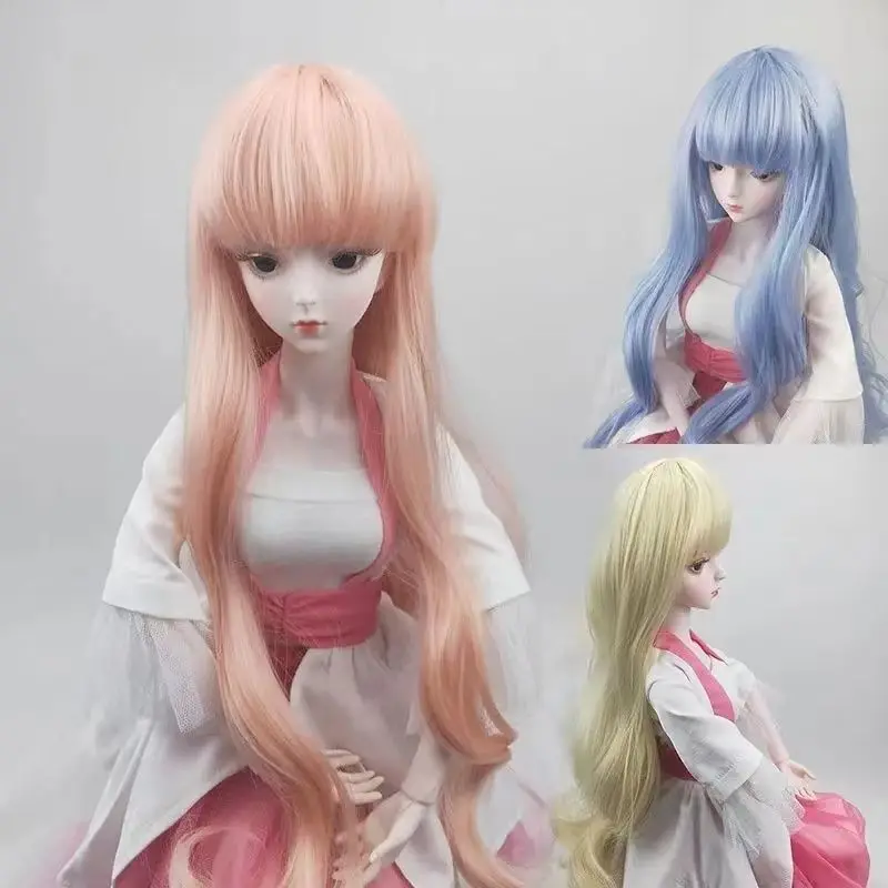 

3-точечный парик для куклы bjd, высокая кукла 60 см, одежда с окружностью головы от 22 до 24 лет, высокотемпературный шелк, челка Ци, вьющиеся волосы, волнистые