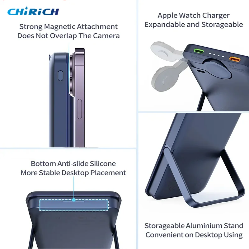 3-in-1 10000mAh Power Bank For Apple Watch Magnetic Wireless Fast Charger PD20W External Spare Battery For iPhone Airpods