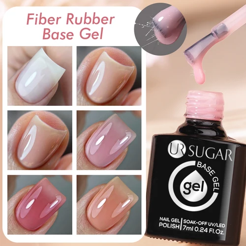 Imagen 2 del producto UR SUGAR 7ml cristal desnudo fibra colorida Base de goma Gel semipermanente arte de uñas manicura remojo LED UV Gel barnices de uñas