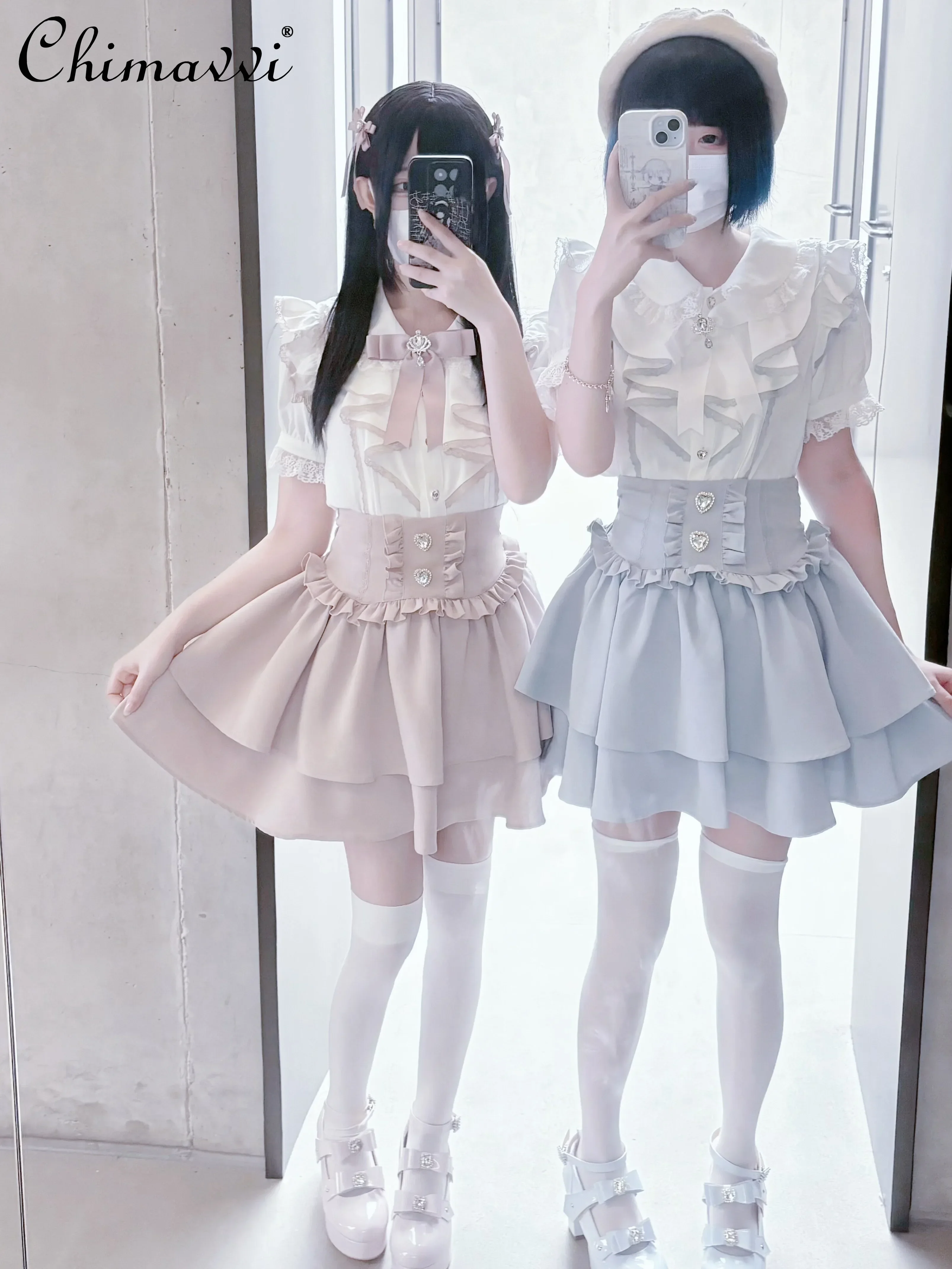 Japanese Sweet Love Gem Mini Skirt Women Mass-produced Mine High-waist Double-layer Cute Girls Lolita Short Skirt Summer