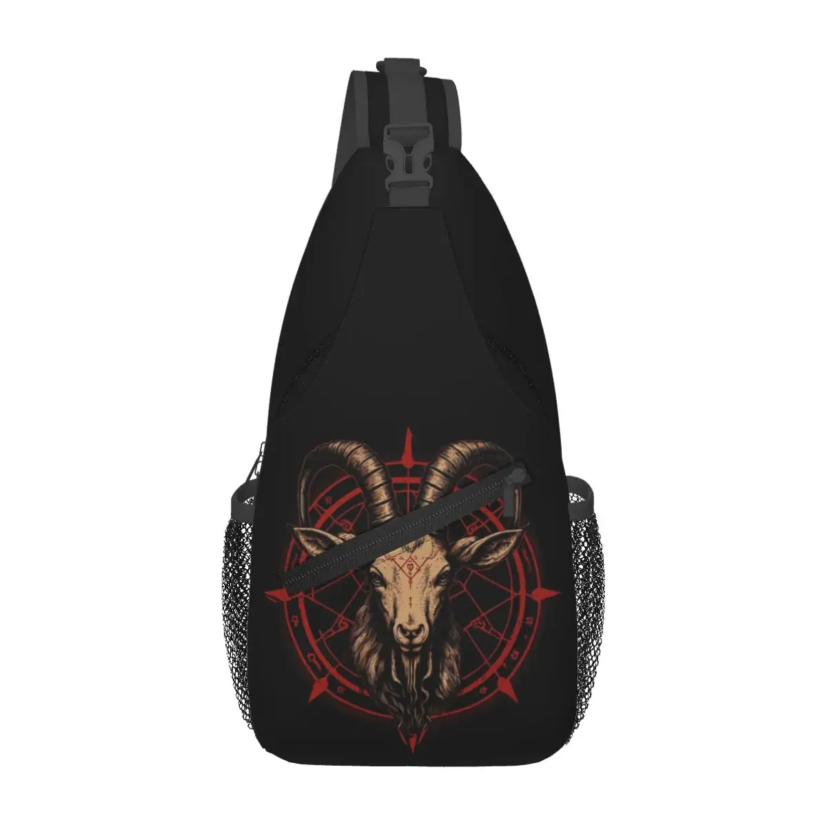 Occult Satanic Baphomet Goat In Pentagram Chest Bag Men Sling Crossbody Backpack Chest Bag Traveling Hiking Daypack Shoulder Bag