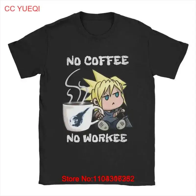 Humorous Chibi Cloud No Coffee No Workee Final Fantasy 7 T-Shirts Men Pure Cotto