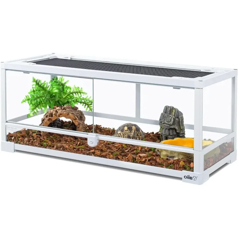 Vollglas-Reptilien-Terrarium mit langem Tank, 20 Gallonen, für Reptilien, Haustiere, Gecko, Eidechse, Schlange, doppelte Türen zum Öffnen vorne